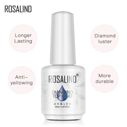 Patvarus Viršutinis Gelinio Lako Sluoksnis Rosalind Diamond Top Coat, 15ml (RHDTOP)